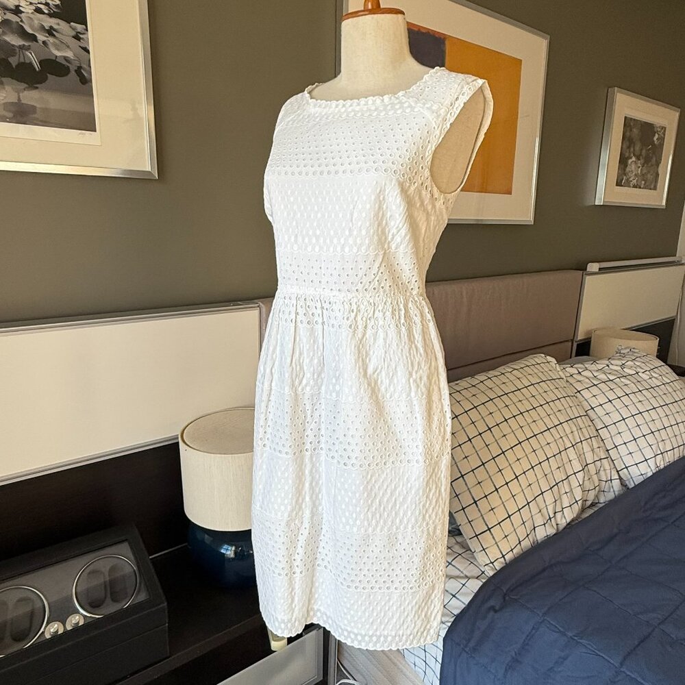 * J. Crew Sleeveless 100% Cotton Eyelet Embroidered Sheath Dress Summer US 4